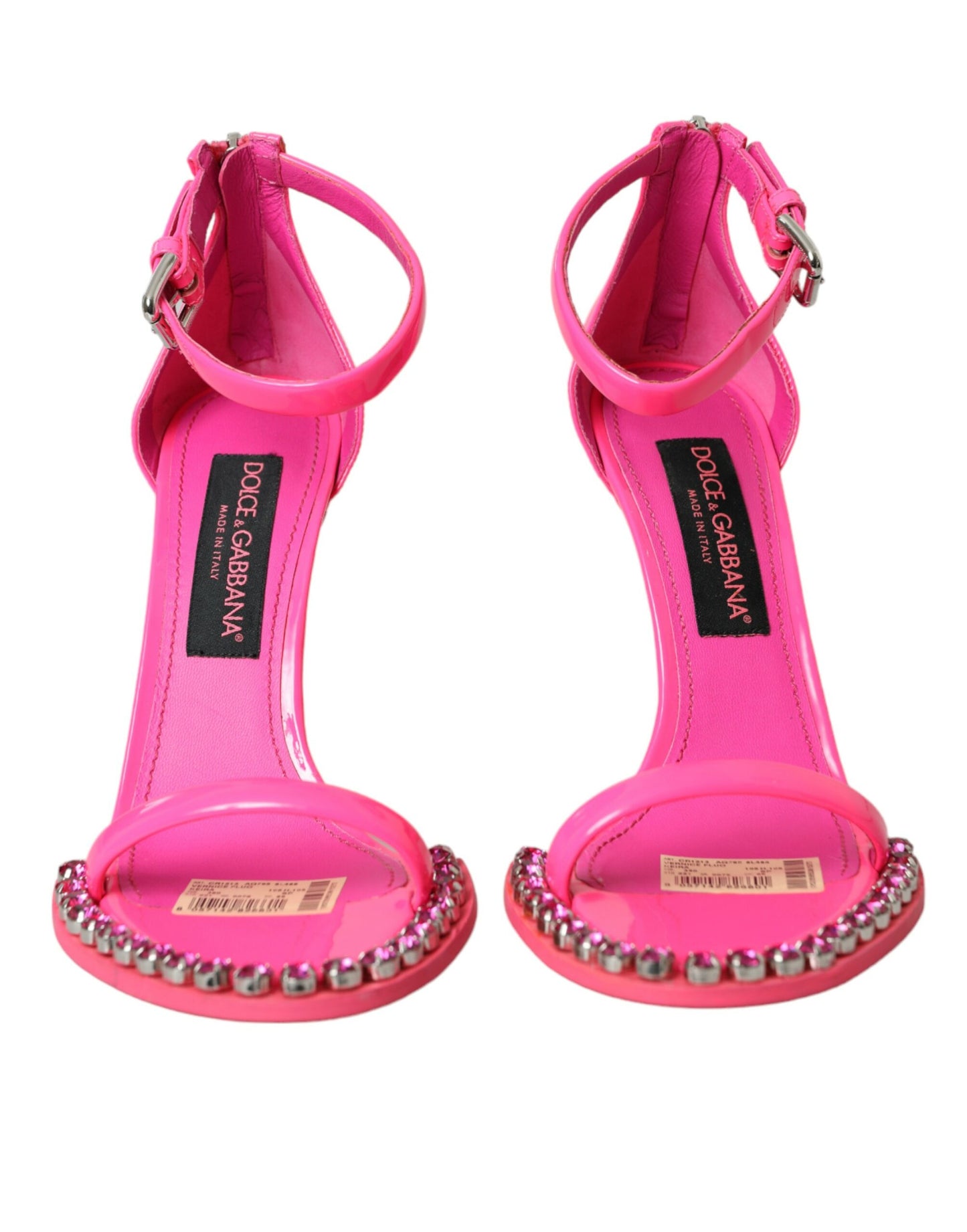 Dolce & Gabbana Rosa Leder Kristall Heels Sandalen Schuhe