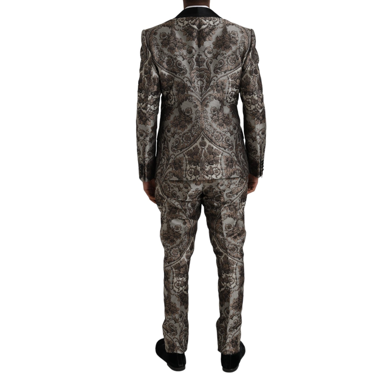 Dolce & Gabbana – Formeller dreiteiliger Anzug aus braunem Jacquard mit Blumenmuster