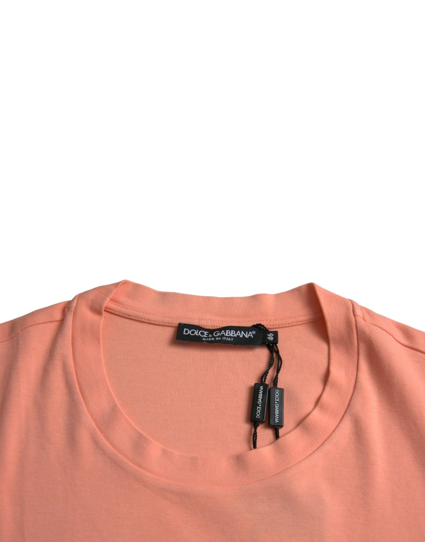 Dolce & Gabbana – Korallenfarbenes Baumwoll-T-Shirt mit Logo-Print und kurzen Ärmeln