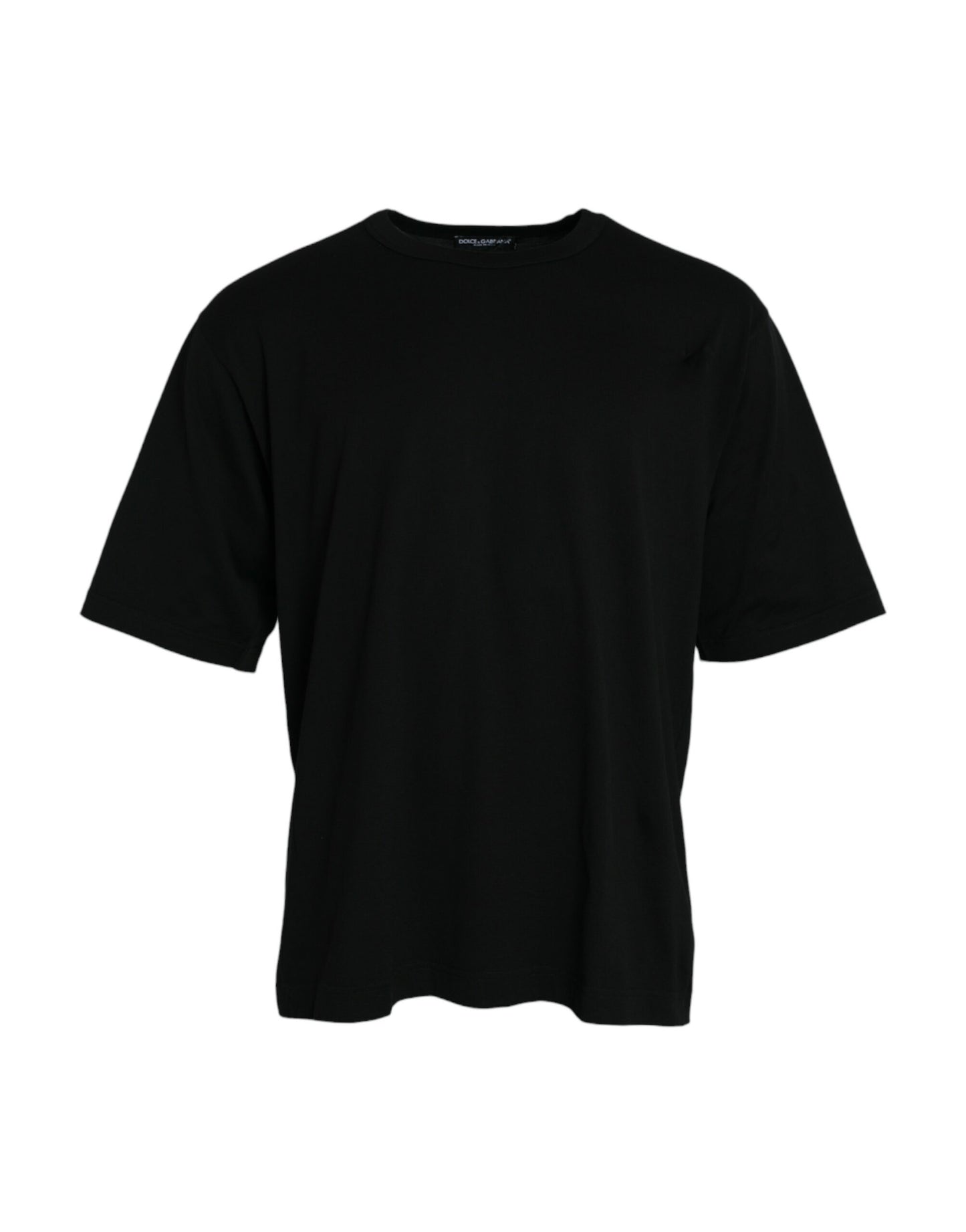 Dolce & Gabbana – Schwarzes T-Shirt mit Rundhalsausschnitt und kurzen Ärmeln und geprägtem Logo