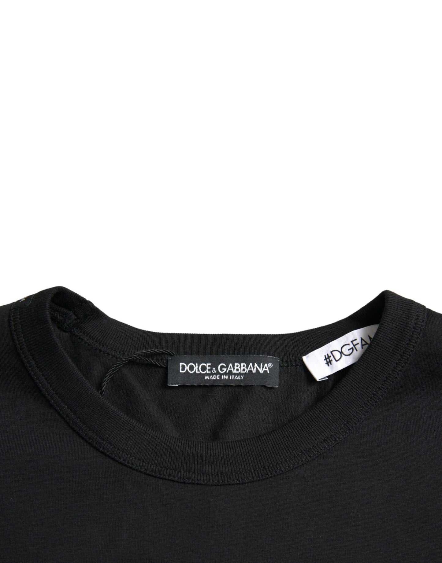 Dolce & Gabbana – Schwarzes T-Shirt aus Baumwolle mit Rundhalsausschnitt #DGFamily