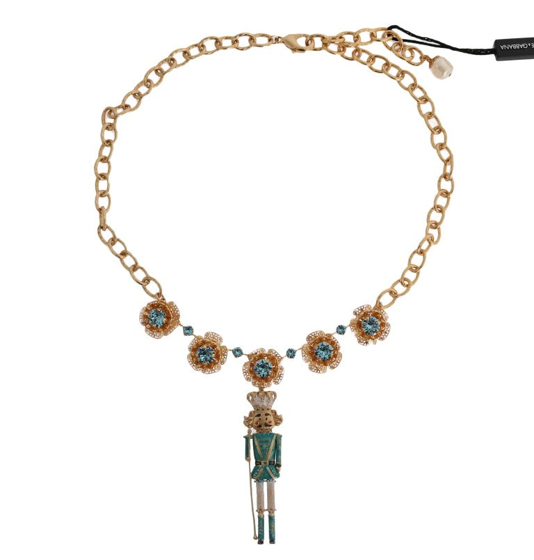 Dolce & Gabbana Halskette aus goldenem Messing mit handbemalten Kristallen und Blumenmotiv