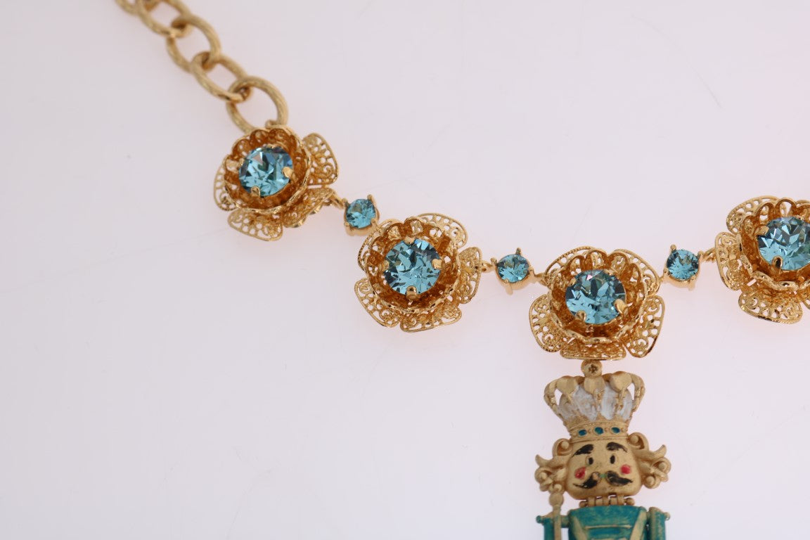 Dolce & Gabbana Halskette aus goldenem Messing mit handbemalten Kristallen und Blumenmotiv