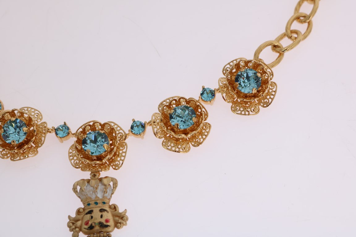 Dolce & Gabbana Halskette aus goldenem Messing mit handbemalten Kristallen und Blumenmotiv