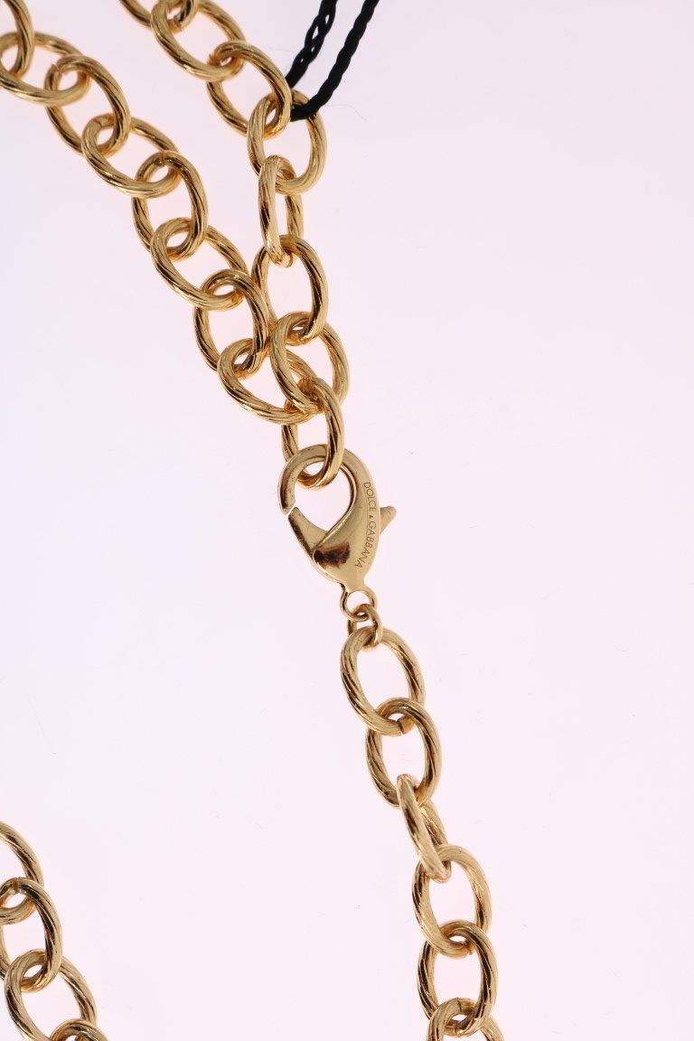 Dolce & Gabbana Halskette aus goldenem Messing mit handbemalten Kristallen und Blumenmotiv
