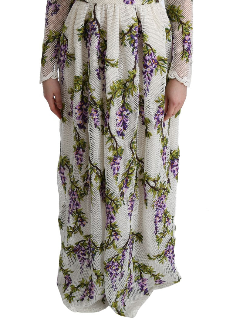 Dolce & Gabbana – Weißes Maxikleid mit Blumenstickerei