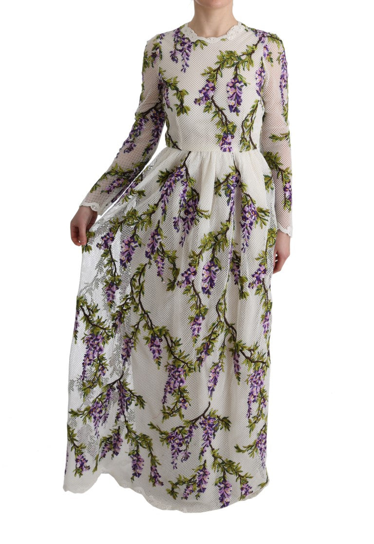 Dolce & Gabbana – Weißes Maxikleid mit Blumenstickerei