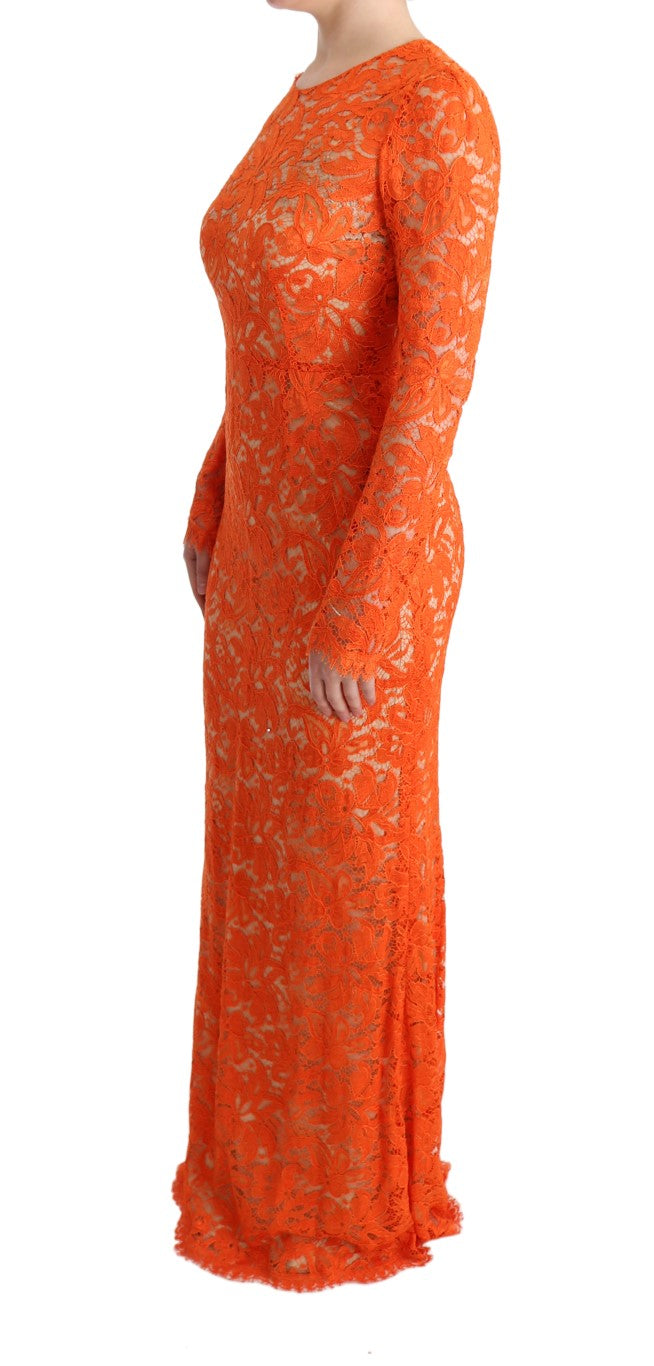 Dolce & Gabbana – Langes Etuikleid „Ricamo“ mit Blumenmuster in Orange