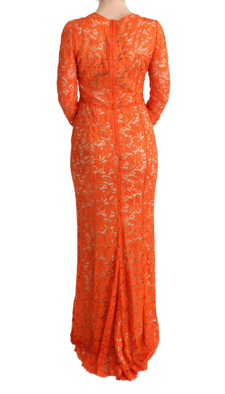 Dolce & Gabbana – Langes Etuikleid „Ricamo“ mit Blumenmuster in Orange