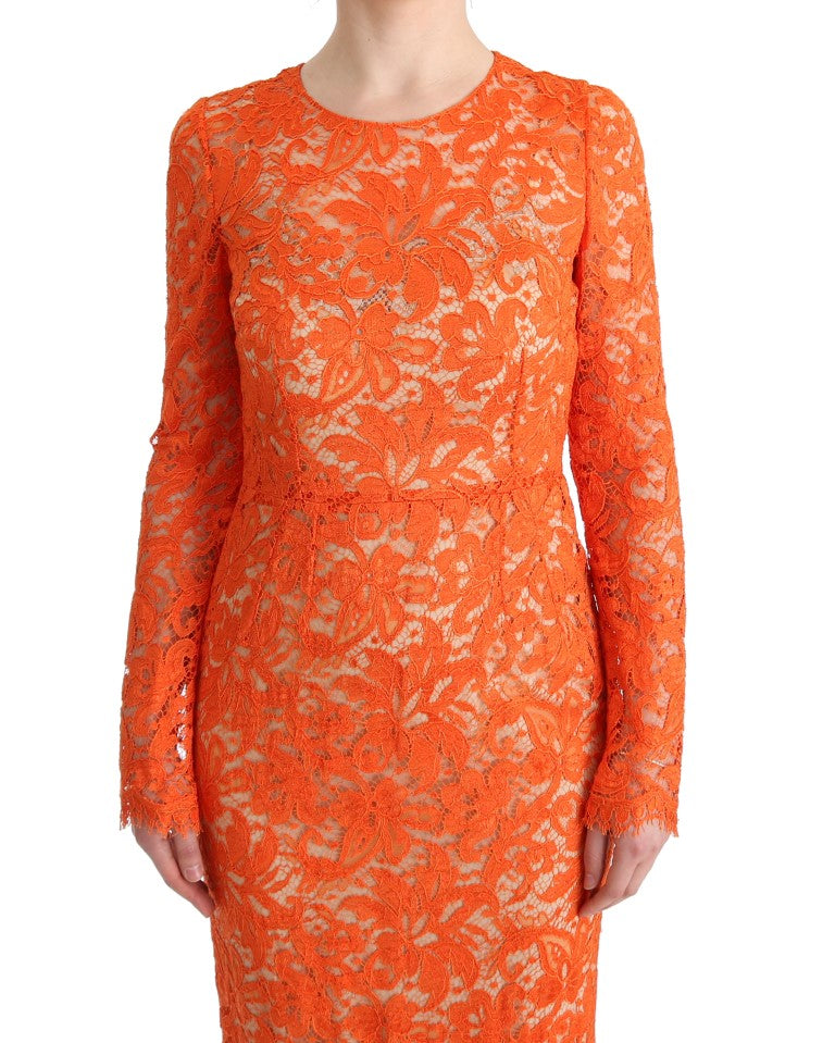 Dolce & Gabbana – Langes Etuikleid „Ricamo“ mit Blumenmuster in Orange