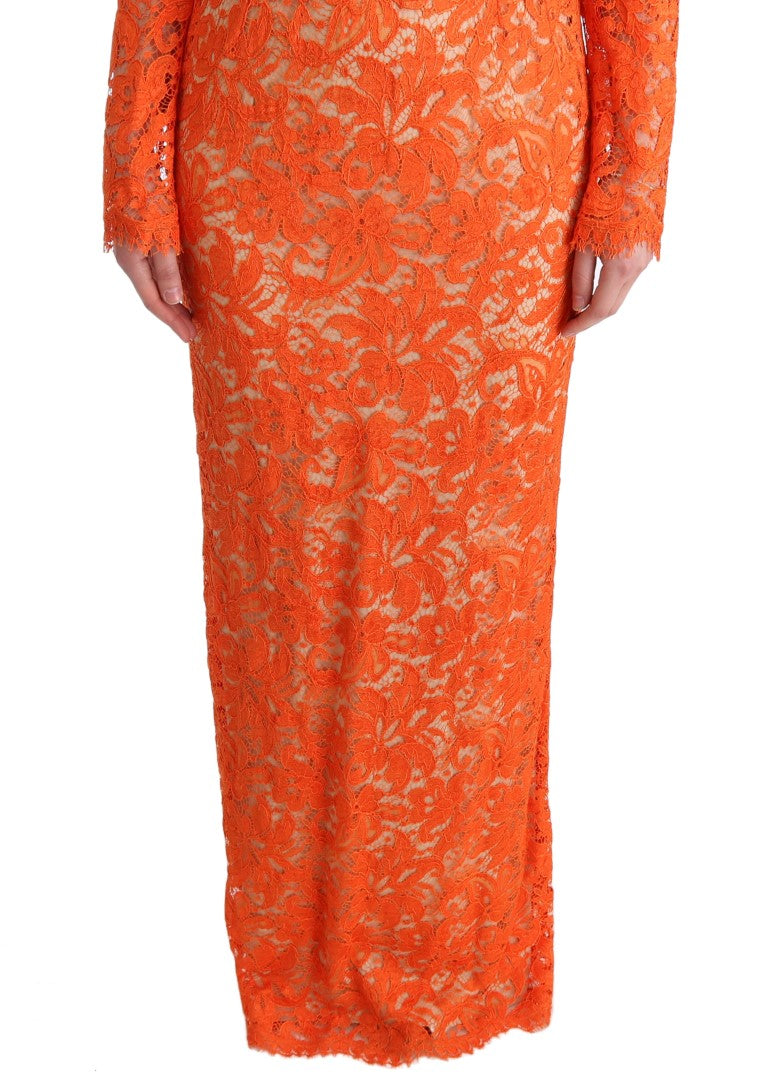 Dolce & Gabbana – Langes Etuikleid „Ricamo“ mit Blumenmuster in Orange