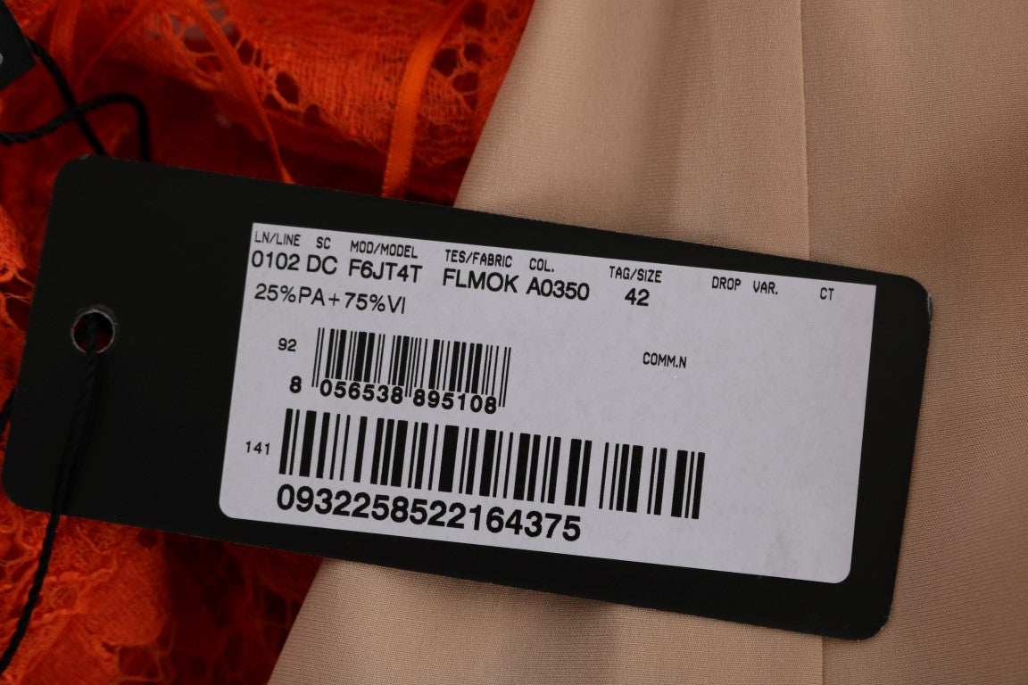 Dolce & Gabbana – Langes Etuikleid „Ricamo“ mit Blumenmuster in Orange