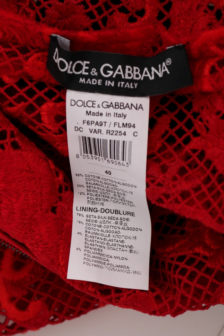 Dolce & Gabbana – Langes Etuikleid „Ricamo“ mit rotem Blumenmuster