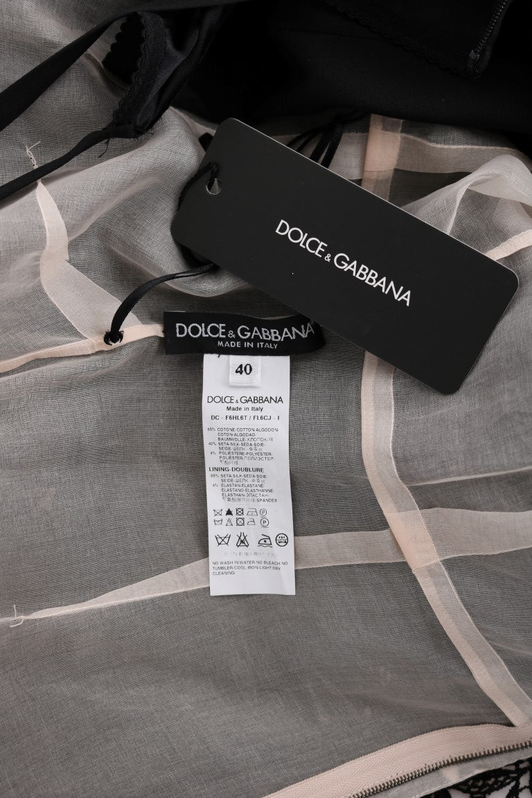 Dolce & Gabbana Schwarzes langes Kleid aus Baumwollseide mit Blumenmuster