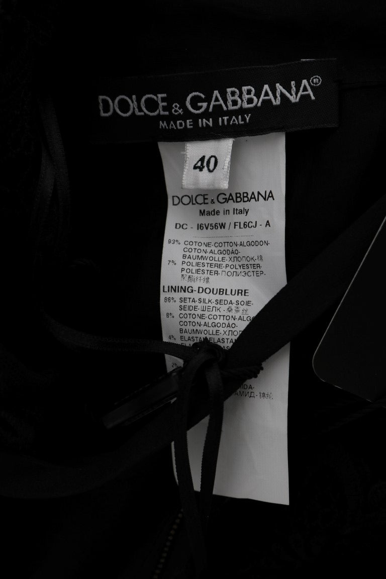 Dolce & Gabbana – Langes Etuikleid „Ricamo“ mit Blumenmuster in Schwarz