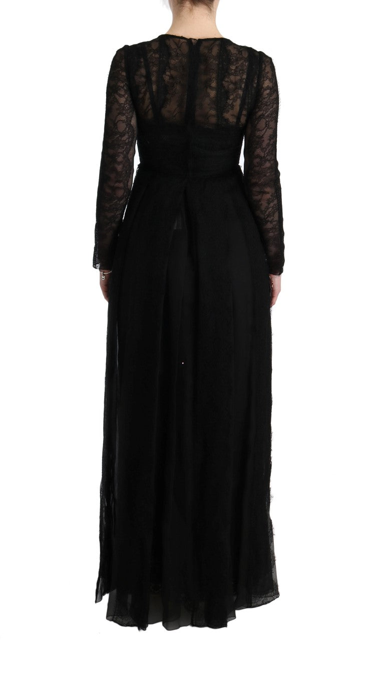 Dolce & Gabbana Schwarzes Etuikleid aus Seide mit Blumenspitze