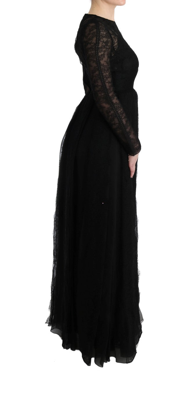 Dolce & Gabbana Schwarzes Etuikleid aus Seide mit Blumenspitze