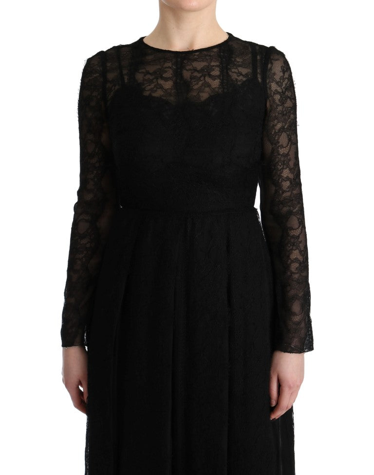 Dolce & Gabbana Schwarzes Etuikleid aus Seide mit Blumenspitze