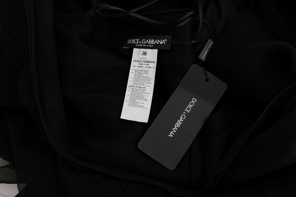 Dolce & Gabbana Schwarzes Etuikleid aus Seide mit Blumenspitze
