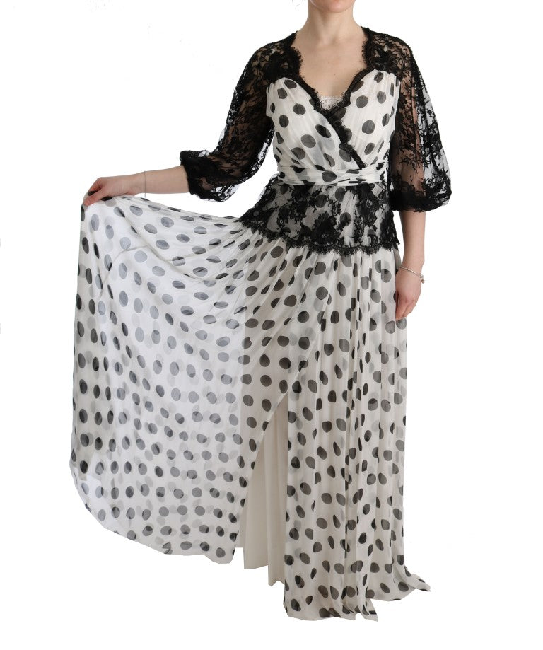 Dolce & Gabbana – Schwarz-weiß gepunktetes Blumenkleid