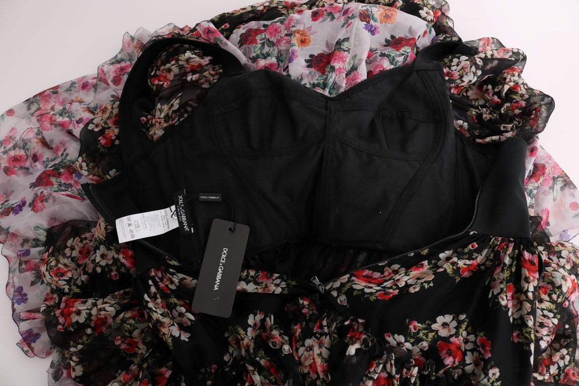 Dolce & Gabbana – Langes Etuikleid aus mehrfarbiger Stretchseide mit Blumenmuster