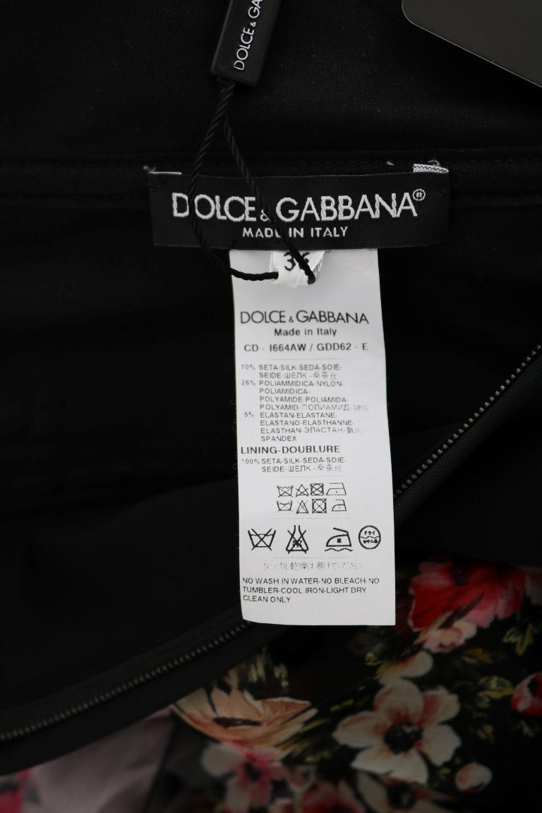 Dolce & Gabbana – Langes Etuikleid aus mehrfarbiger Stretchseide mit Blumenmuster