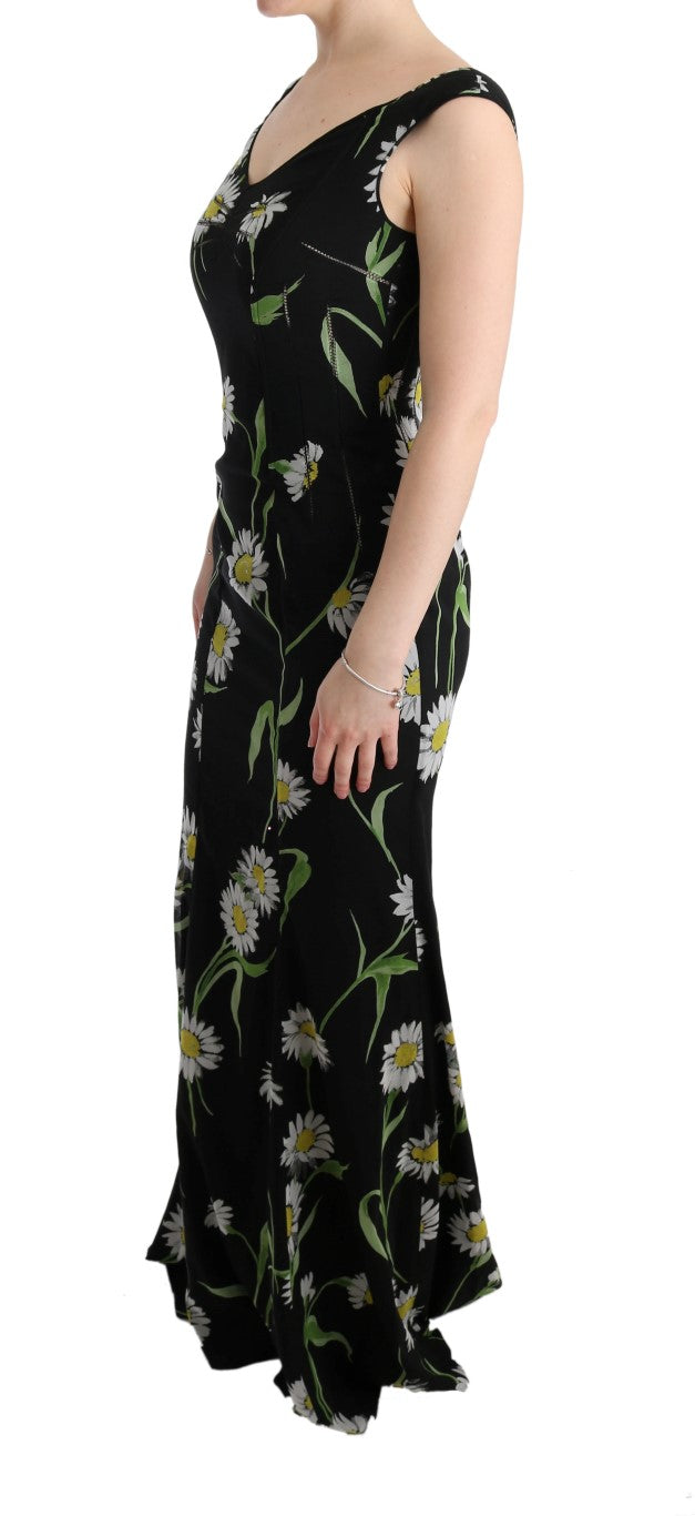 Dolce & Gabbana Etuikleid aus Stretch-Seide mit Sonnenblumenmuster