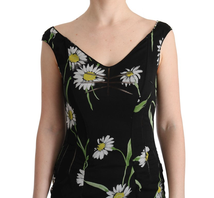 Dolce & Gabbana Etuikleid aus Stretch-Seide mit Sonnenblumenmuster