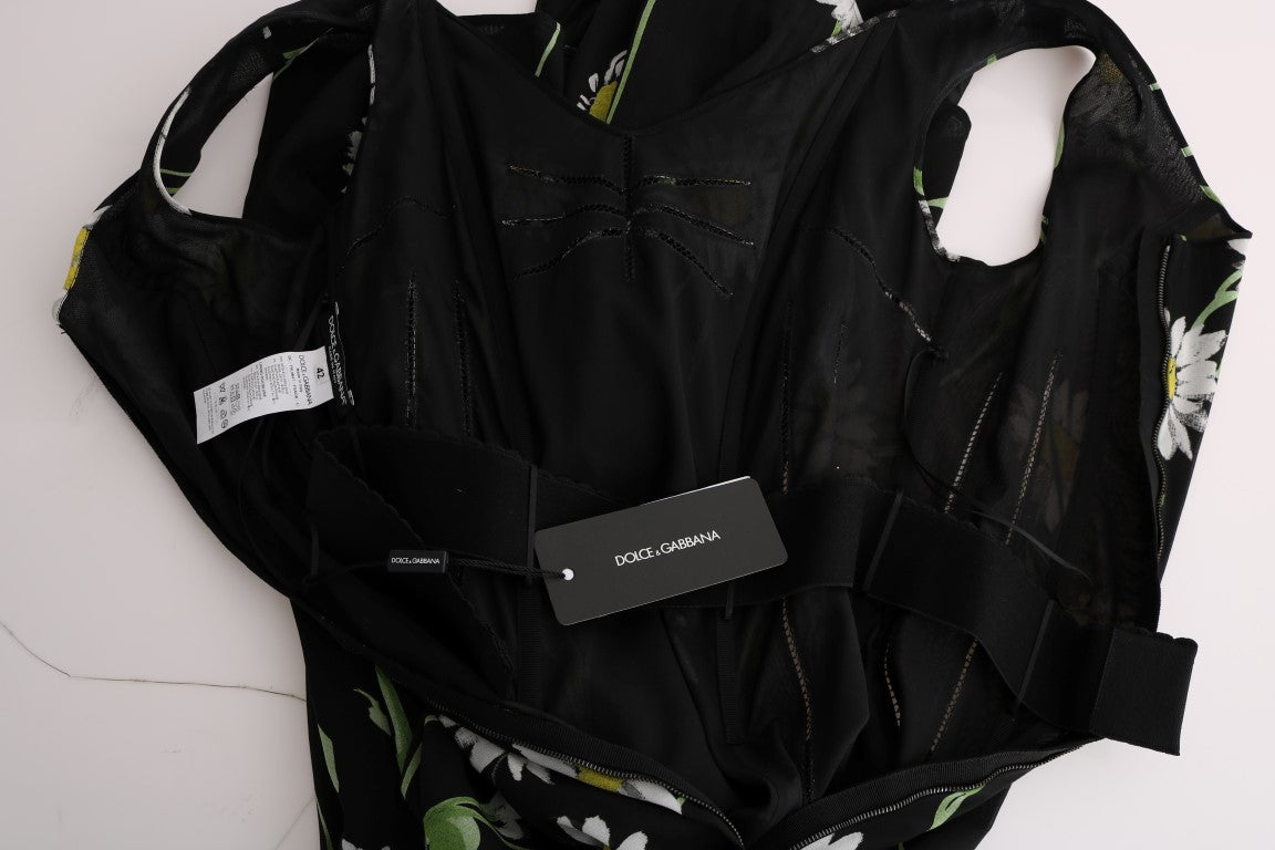 Dolce & Gabbana Etuikleid aus Stretch-Seide mit Sonnenblumenmuster