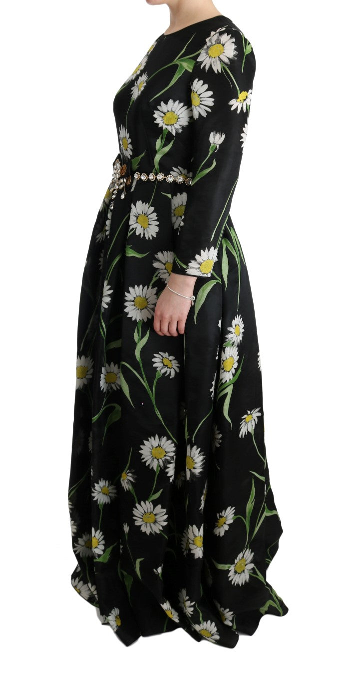 Dolce & Gabbana – Langes Maxikleid aus mehrfarbiger Seide mit Sonnenblumenprint