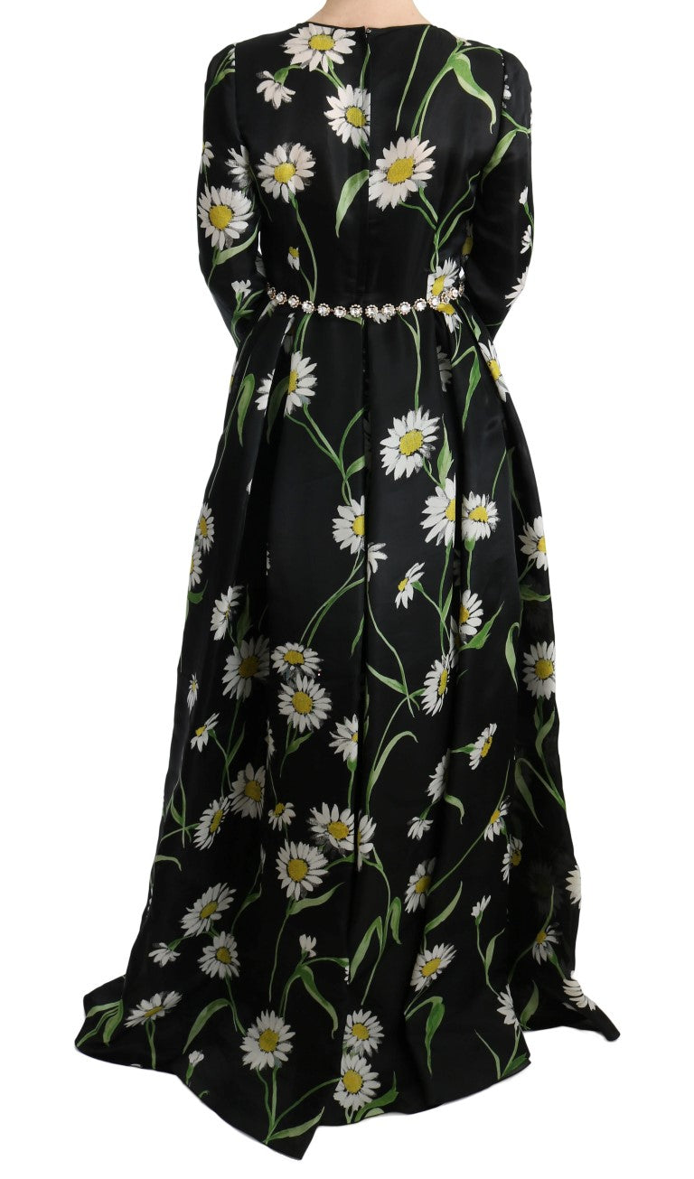 Dolce & Gabbana – Langes Maxikleid aus mehrfarbiger Seide mit Sonnenblumenprint