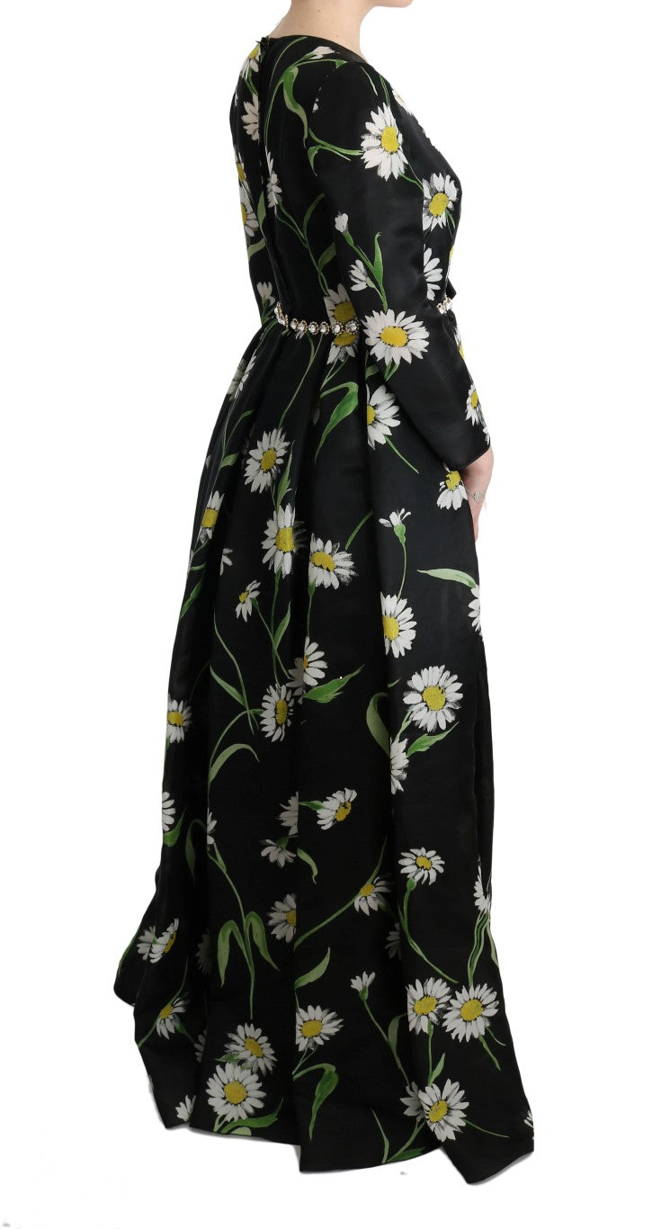 Dolce & Gabbana – Langes Maxikleid aus mehrfarbiger Seide mit Sonnenblumenprint