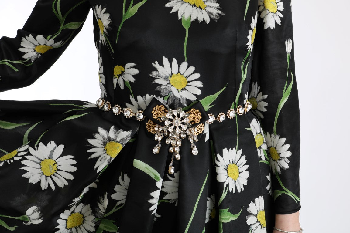 Dolce & Gabbana – Langes Maxikleid aus mehrfarbiger Seide mit Sonnenblumenprint
