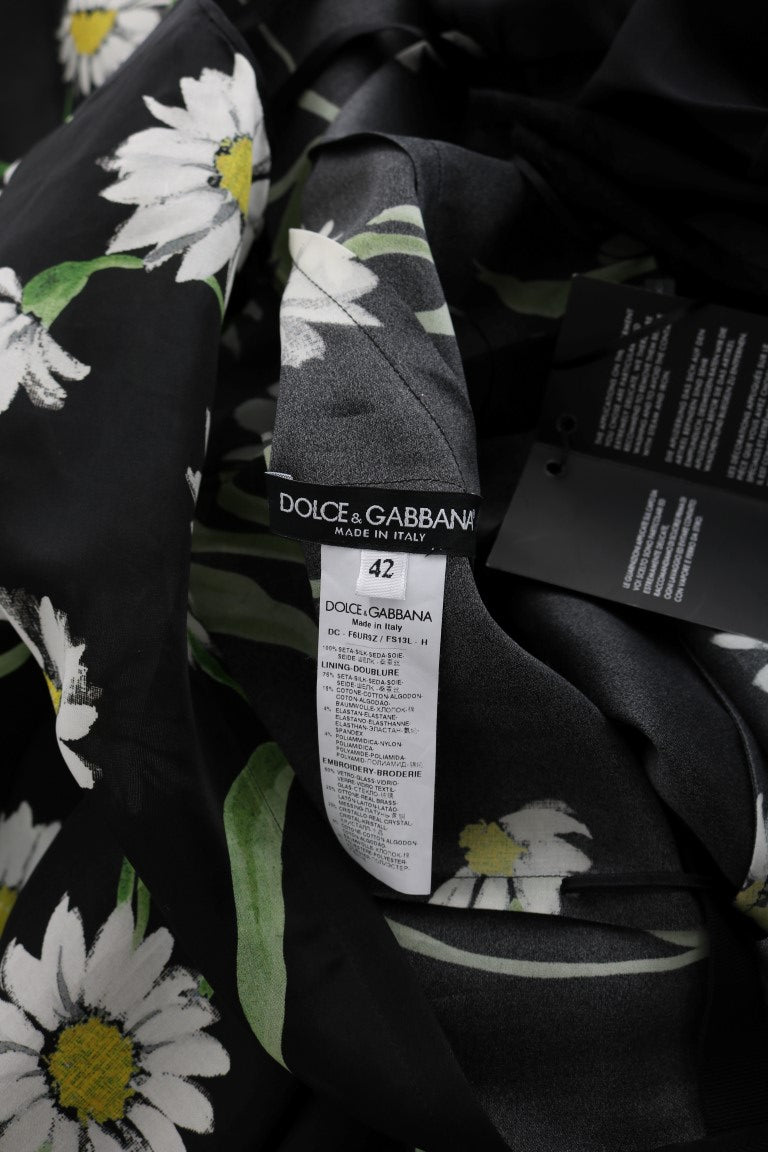 Dolce & Gabbana – Langes Maxikleid aus mehrfarbiger Seide mit Sonnenblumenprint