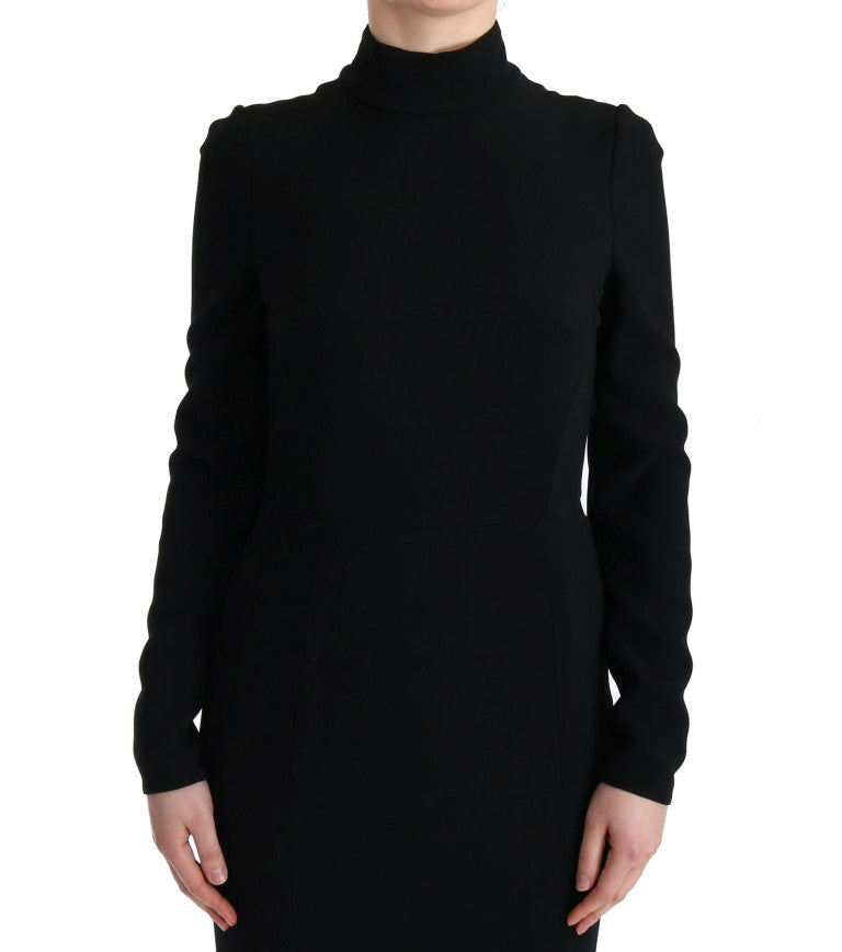 Dolce & Gabbana – Langes, schwarzes Stretch-Etuikleid