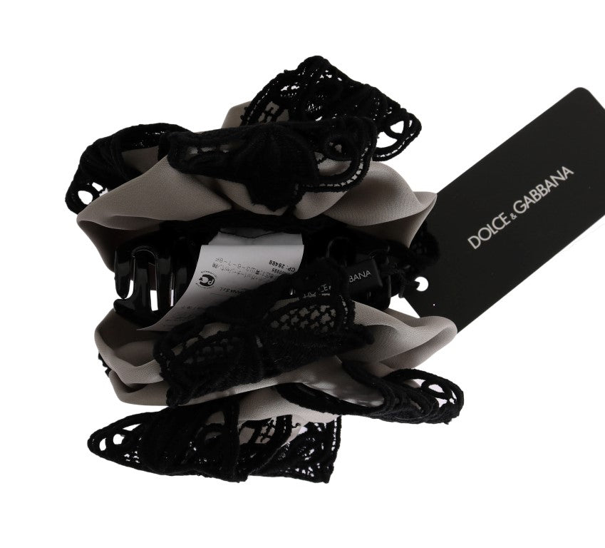 Dolce & Gabbana Haarklammer aus grauer Seide und schwarzer Spitze