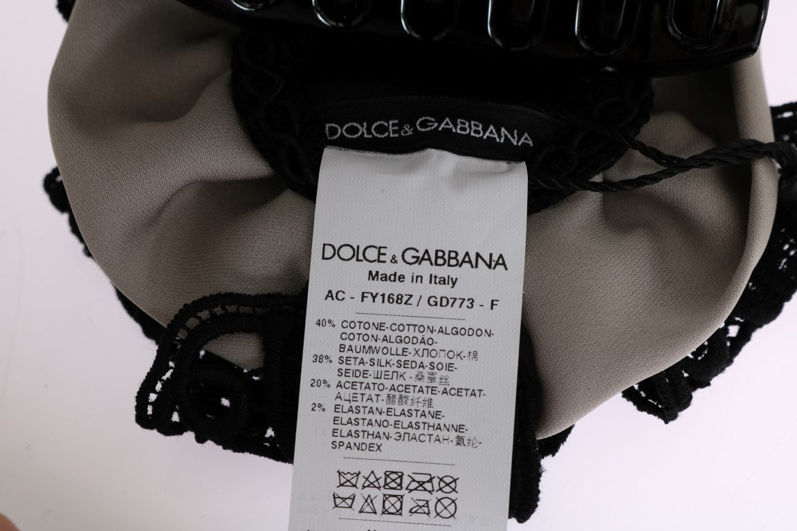 Dolce & Gabbana Haarklammer aus grauer Seide und schwarzer Spitze