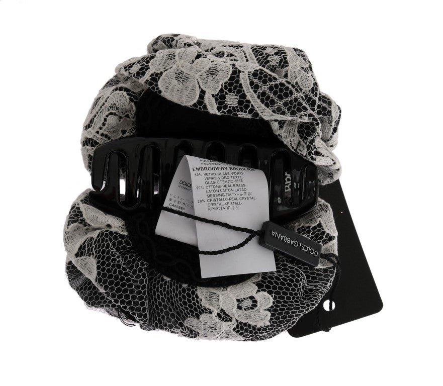 Dolce & Gabbana – Haarklammer mit Blumenspitze und Kristallen in Schwarz und Weiß