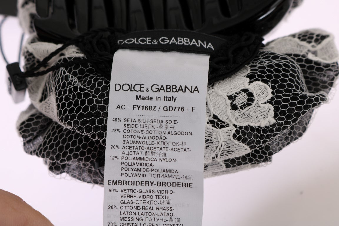 Dolce & Gabbana – Haarklammer mit Blumenspitze und Kristallen in Schwarz und Weiß