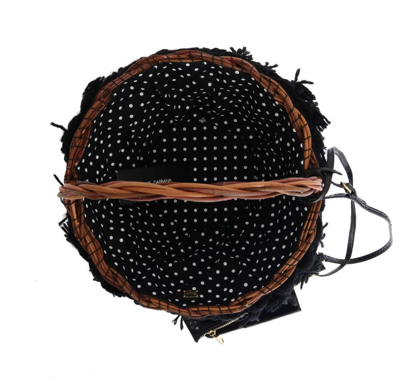Dolce & Gabbana Beige Stroh Schlangenhaut Pom Pom Kristall AGNESE Tasche