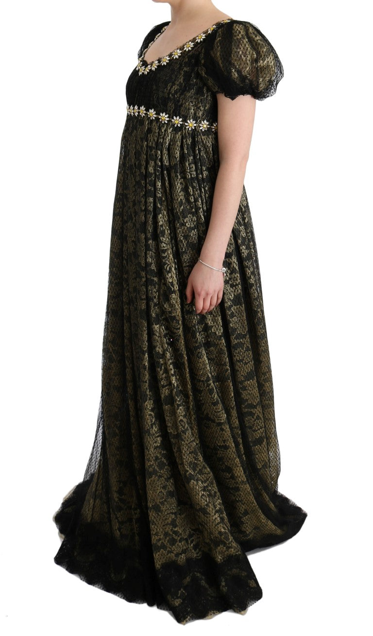 Dolce & Gabbana – Schwarz-gelbes Etuikleid aus Kristallspitze