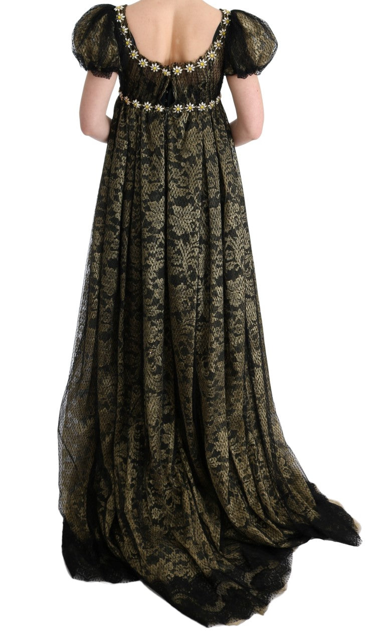 Dolce & Gabbana – Schwarz-gelbes Etuikleid aus Kristallspitze