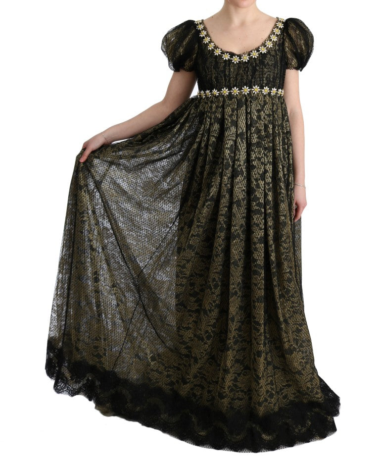 Dolce & Gabbana – Schwarz-gelbes Etuikleid aus Kristallspitze