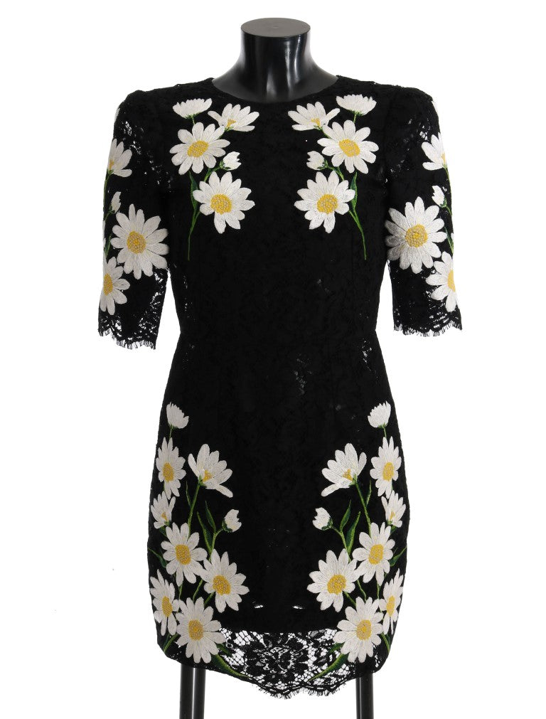 Dolce & Gabbana Schwarzes Kamillen-Sizilienkleid mit Blumenspitze