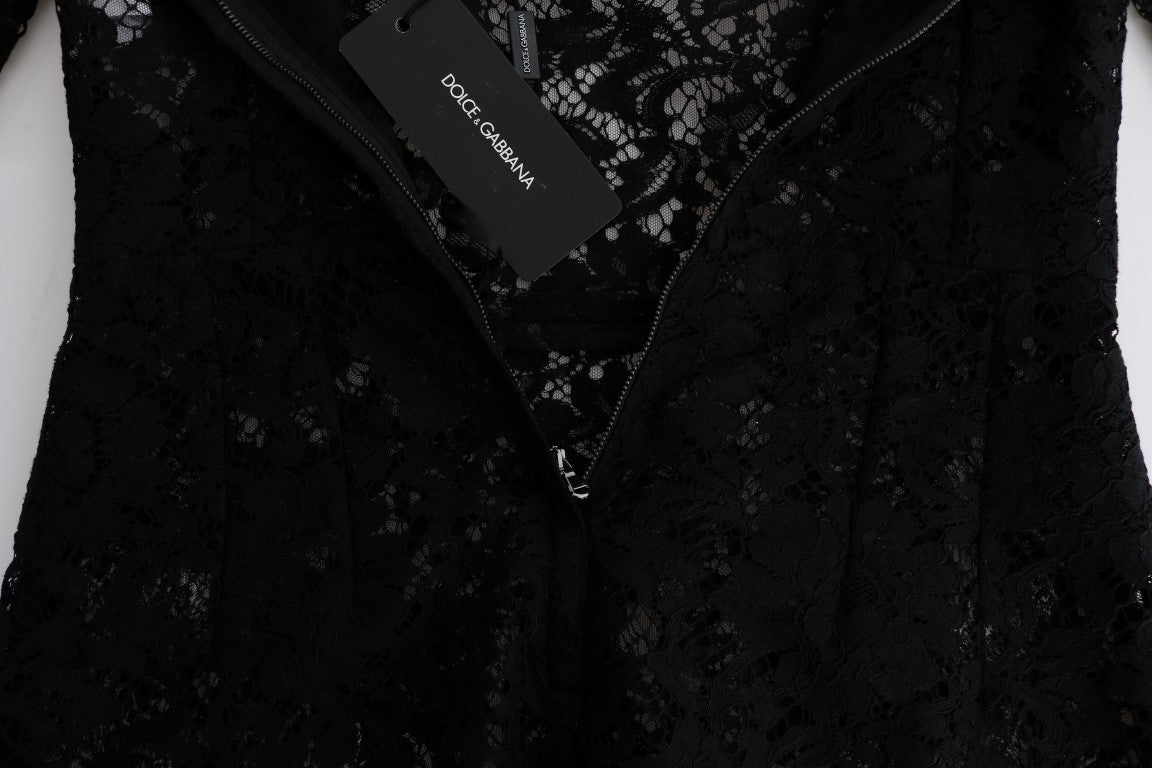 Dolce & Gabbana Schwarzes Kamillen-Sizilienkleid mit Blumenspitze