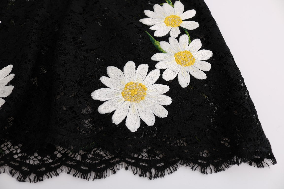 Dolce & Gabbana Schwarzes Kamillen-Sizilienkleid mit Blumenspitze