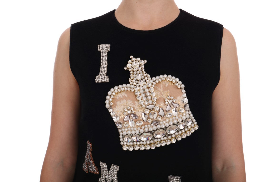 Dolce & Gabbana Schwarzes I AM A PRINCESS Etuikleid mit Kristallen