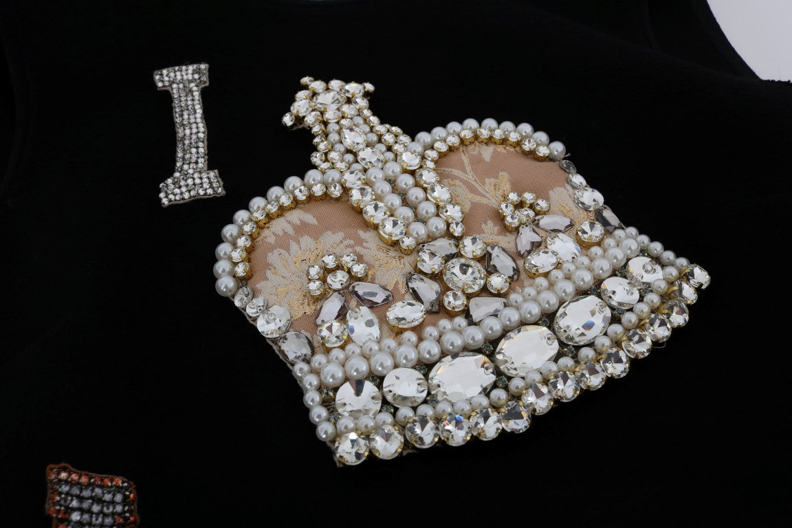 Dolce & Gabbana Schwarzes I AM A PRINCESS Etuikleid mit Kristallen