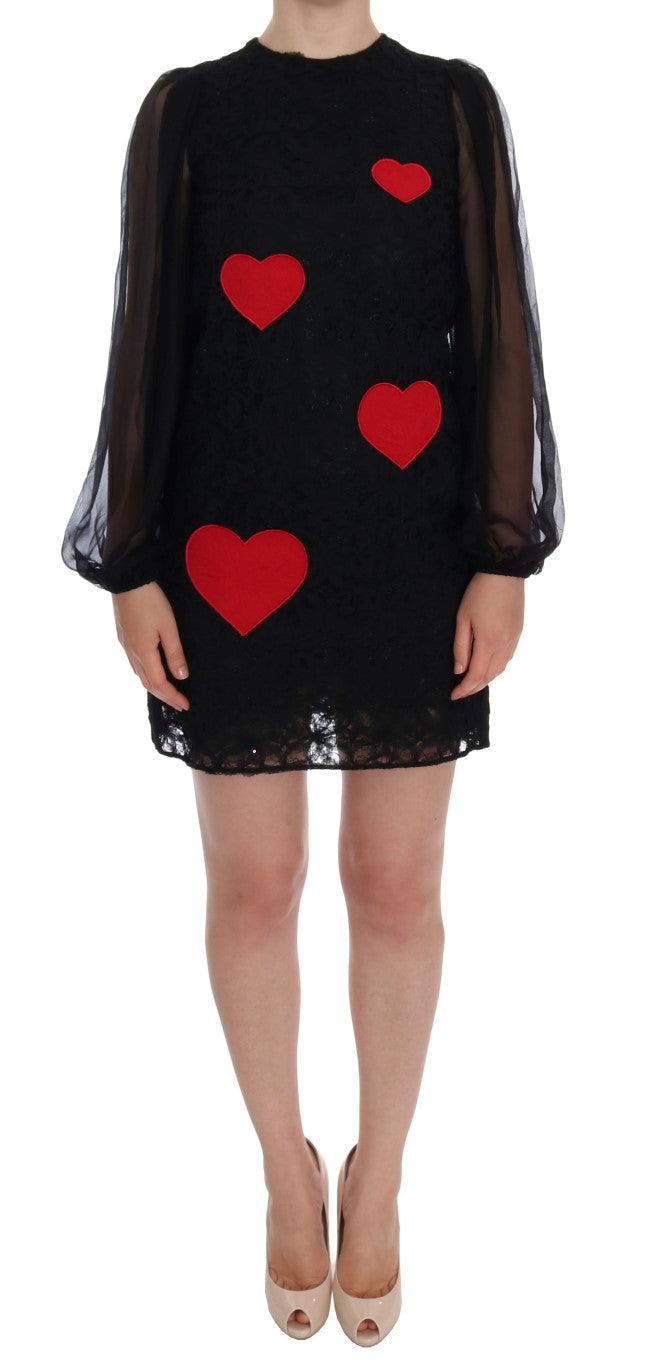 Dolce & Gabbana – Etuikleid aus schwarzer Spitze mit rotem Herz