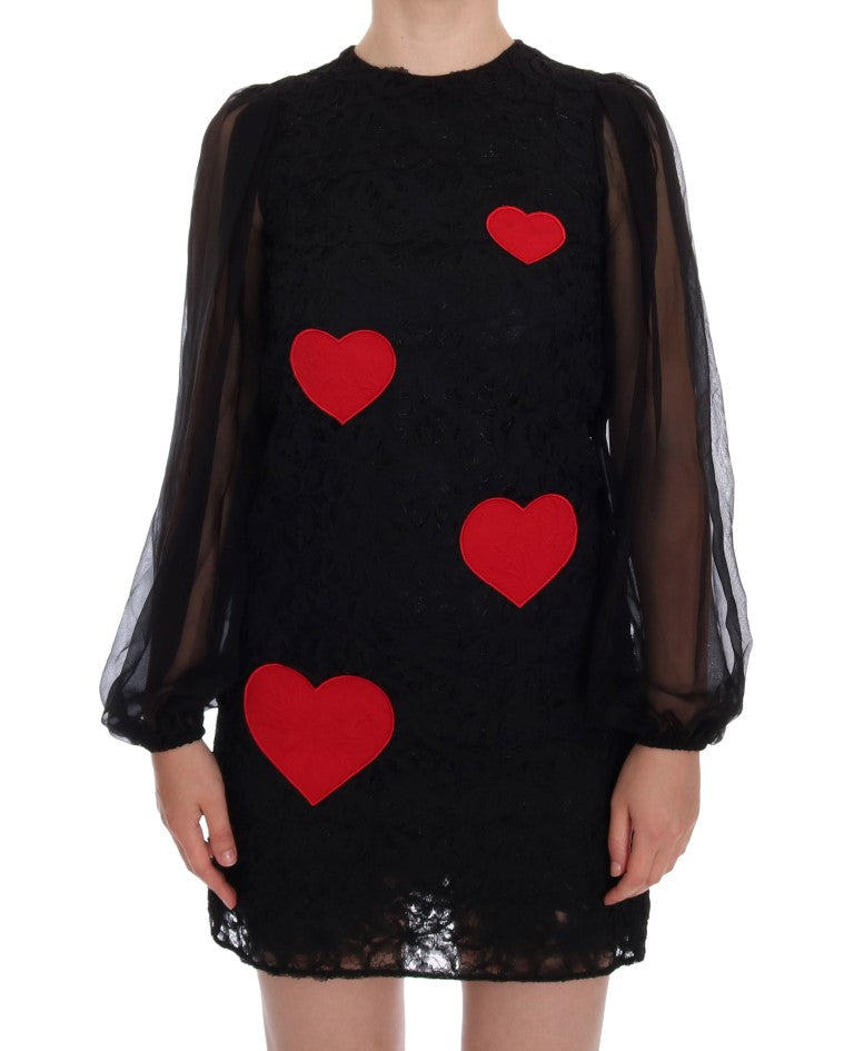 Dolce & Gabbana – Etuikleid aus schwarzer Spitze mit rotem Herz